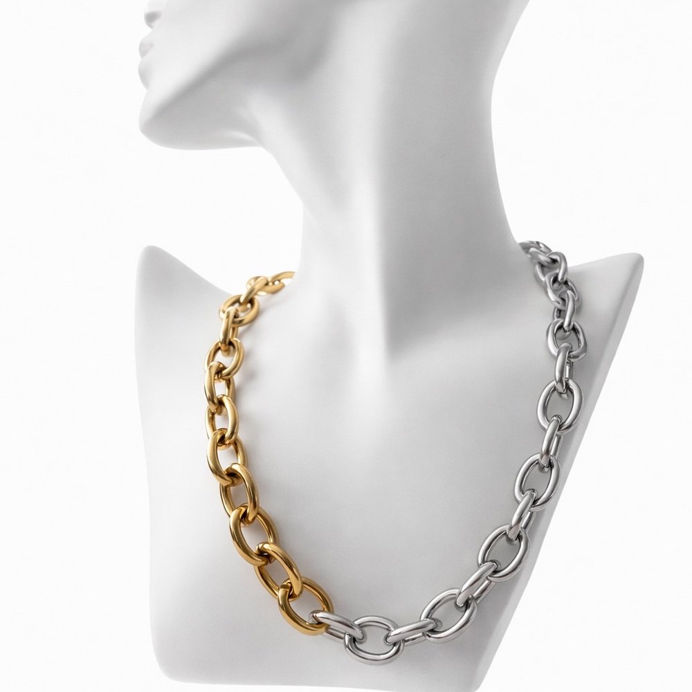 Chunky Two-Tone Chain Necklace | Adjustable | Stainless Steel